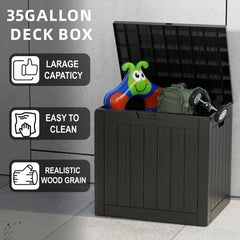35 Gallon Outdoor Resin Storage Box – Black/Wood Grain