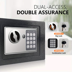 Fireproof Digital Home Safe with Keypad, Sensor Light & Money Bag-Silver